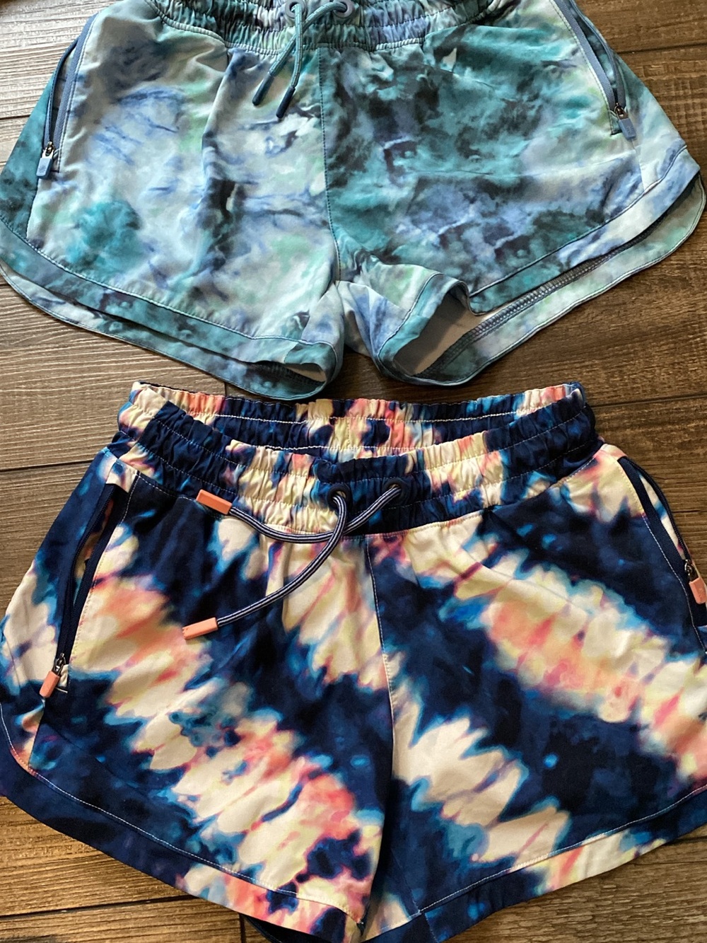 Athleta Tie-Dye Kids Athletic Shorts - Blue, Teal, Pink